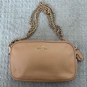 Coach Brown nude Leather Crossbody Bag with Gold Chain